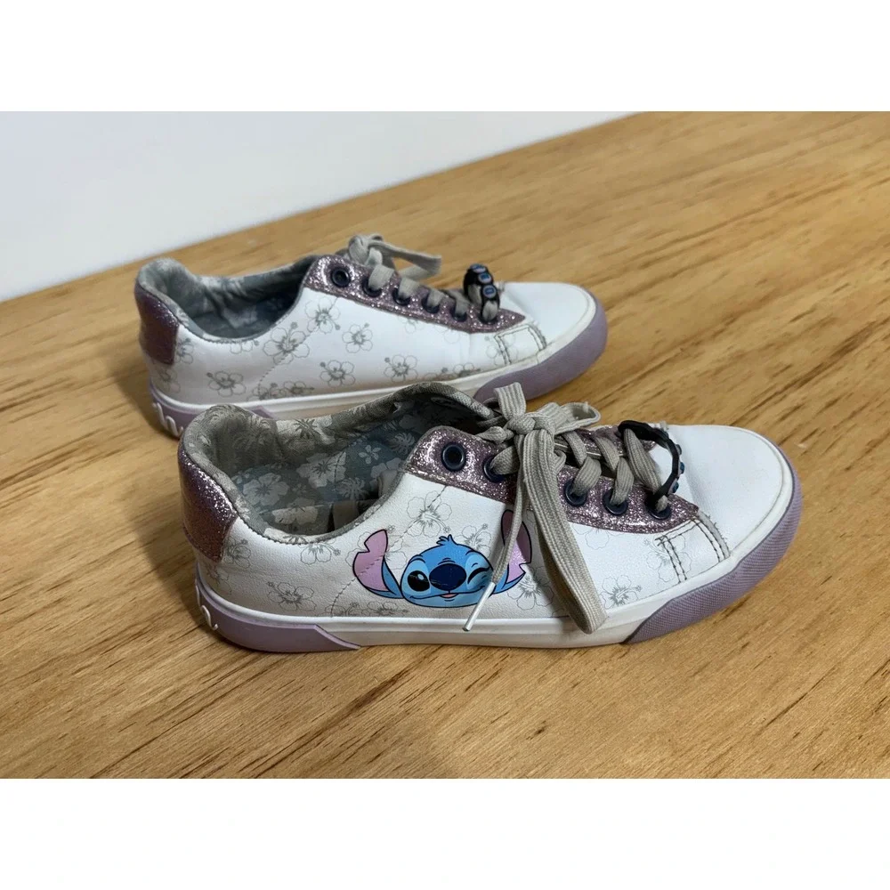 Disney Lilo & Stitch Ground Up Girls Sneakers White Purple‎ Glitter Ohana Size 6